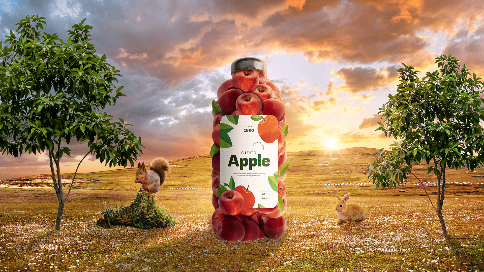 تصميم إعلان عصير تفاح طبيعي