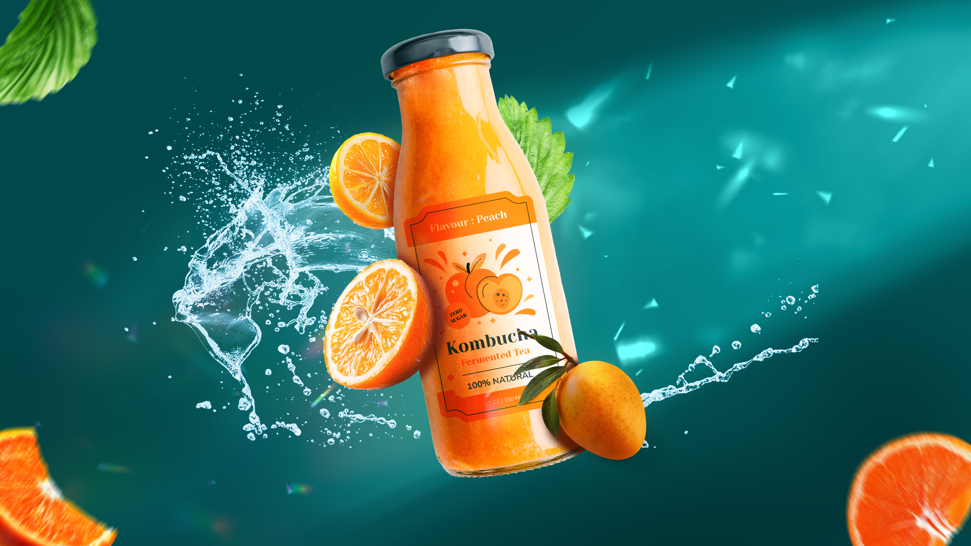 تصميم إعلان عصير برتقال طبيعي مشهد انتعاش وحيوية