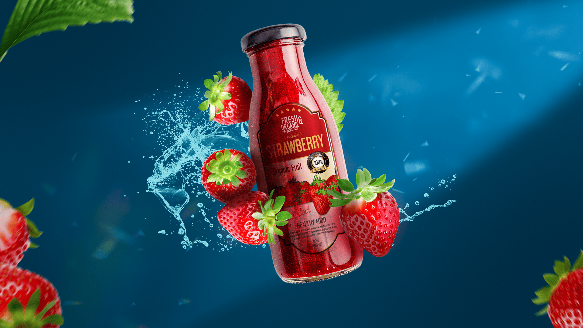 تصميم إعلان منتج عصير طبيعي فريش أورجانيك